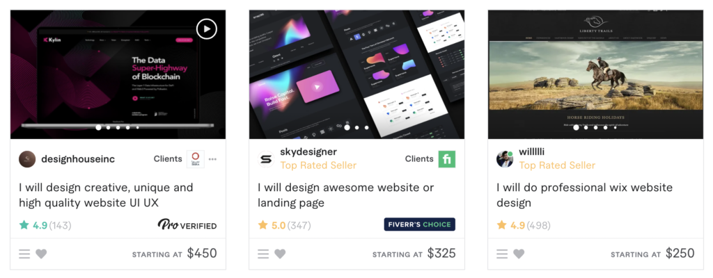 Examples of gigs on Fiverr